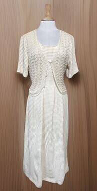Vintage Impulsive 90s Crochet Tie Back Midi Dress Cottagecore Yellow Plaid sz 8